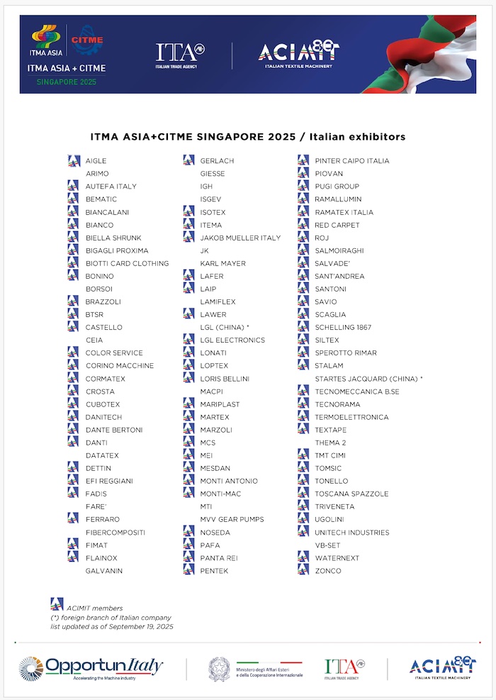 Italian exhibitors at ITMA ASIA Singapore 2025 © 2025 ACIMIT