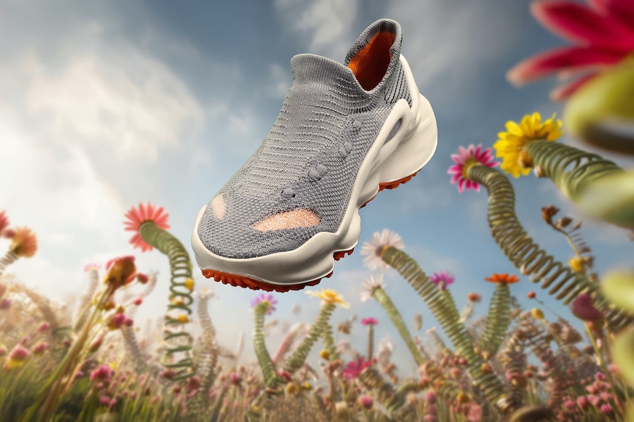 A shoe with spring vibes of Elastopan®  SpringPURe – created by Desma and BASF. © 2025 BASF