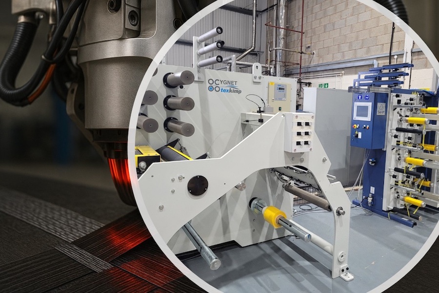 Cygnet Texkimp new prepreg tape slitting machine supports AFP and ATL operations. © 2025 BTMA