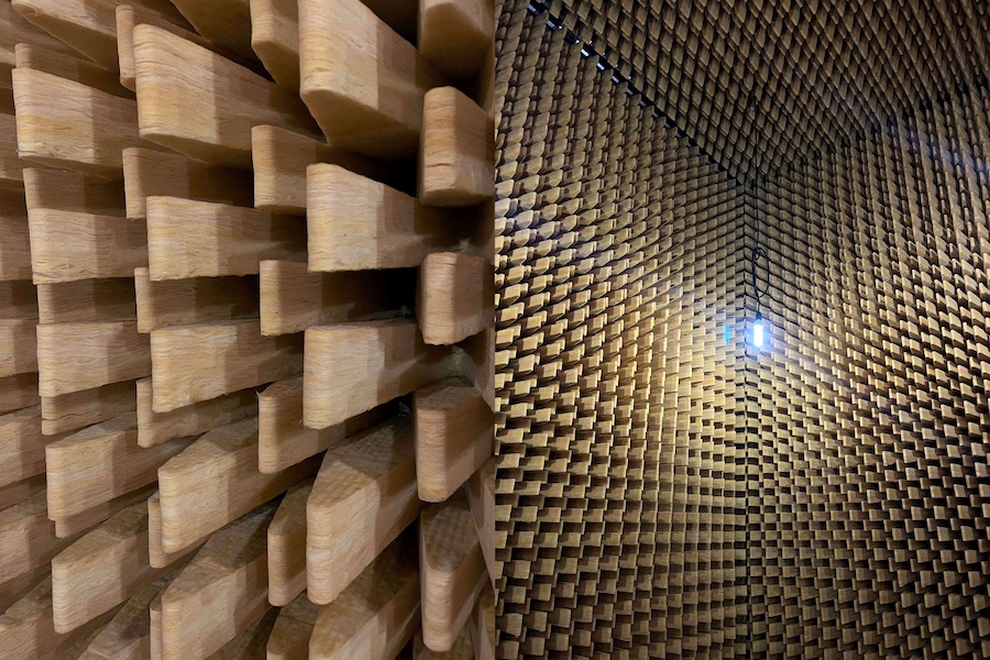 Sound-absorbing walls and ceiling in the acoustics lab at the DITF. © 2025 Photo: DITF