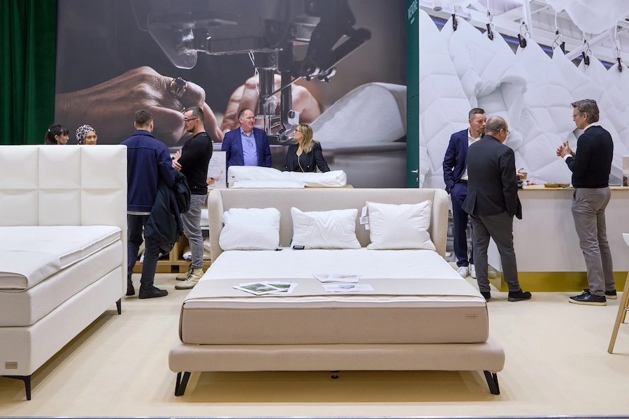 Bed with three cushions © 2025 Photo: Messe Frankfurt / Jean-Luc Valentin